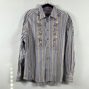 ROBERT GRAHAM Mens Floral Embroidered Long Sleeve Button Up Shirt Size XL